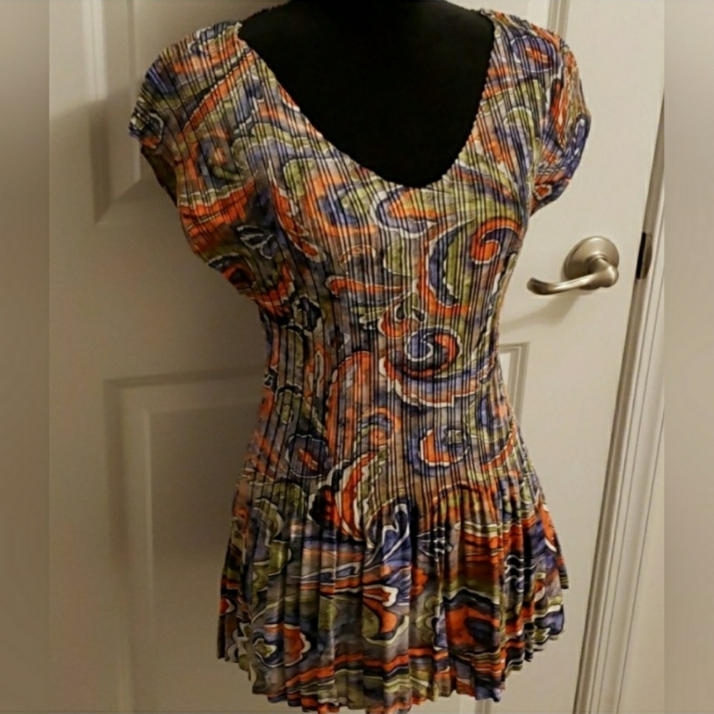 Women's Pleated Multi-Colored Blouse - Picture 6 of 6